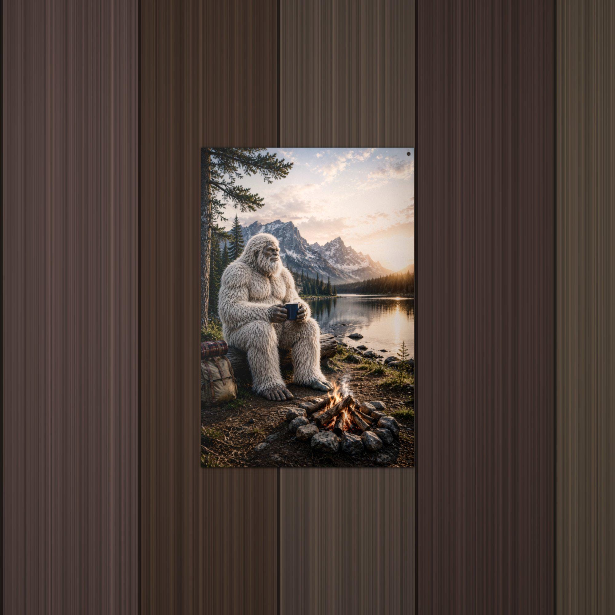 Lakeside Coffee Yeti Metal Sign Bigfoot Aluminum Sign — lifestyle setting