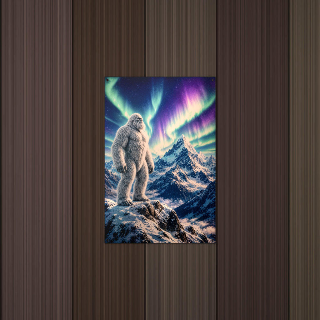 Aurora Mountain Yeti Metal Sign Bigfoot Aluminum Sign — lifestyle setting