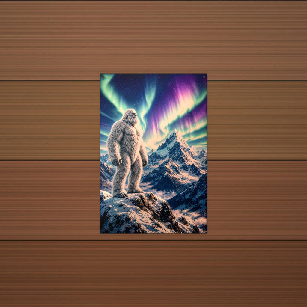 Aurora Mountain Yeti Metal Sign Bigfoot Aluminum Sign — detail view