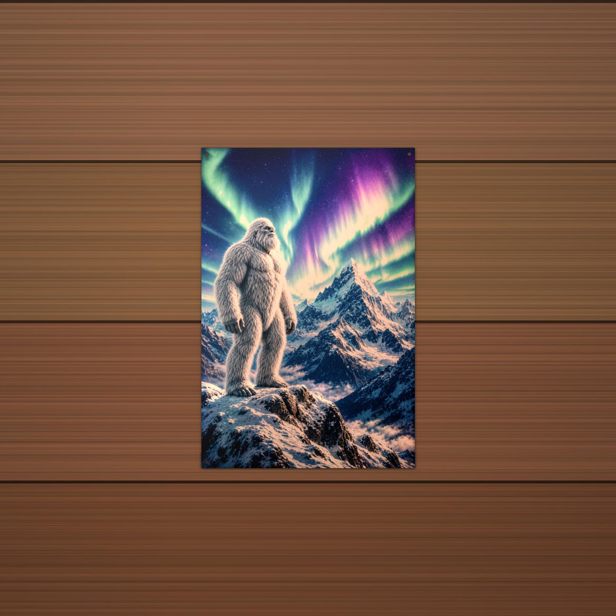 Aurora Mountain Yeti Metal Sign Bigfoot Aluminum Sign — detail view