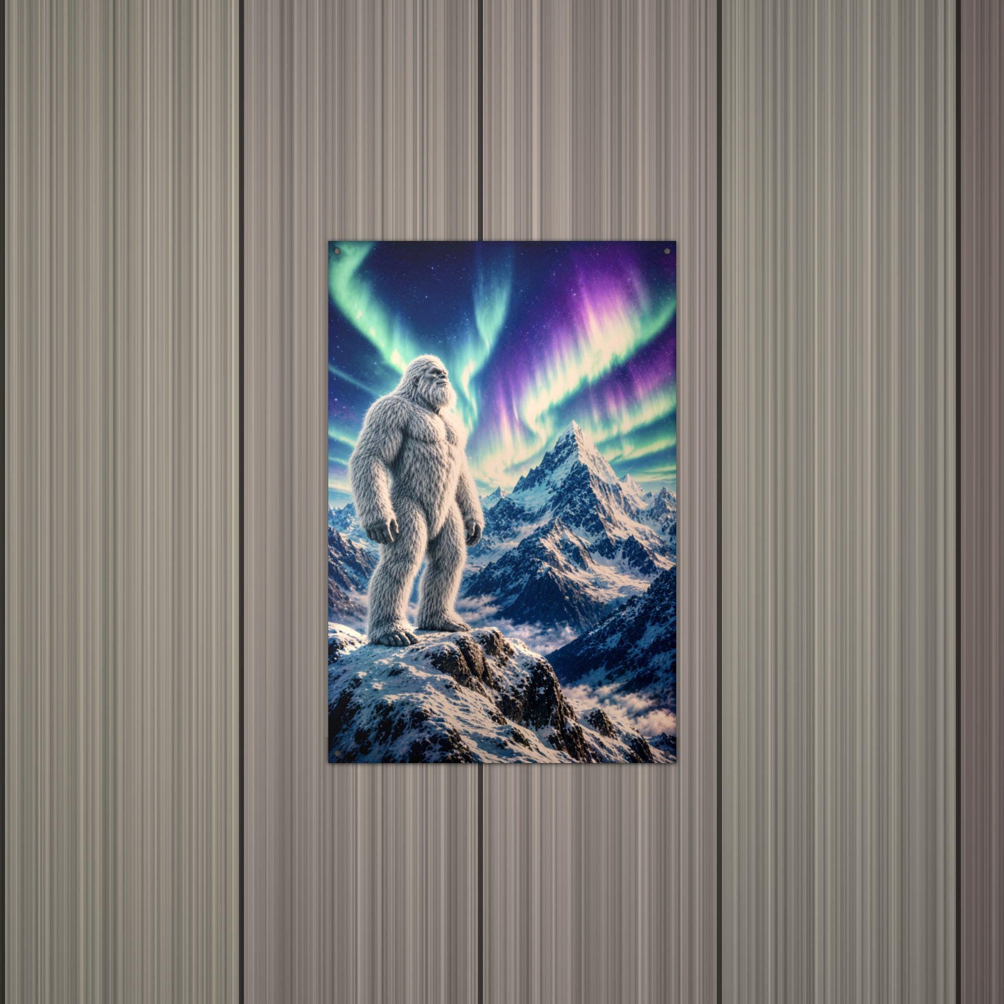 Aurora Mountain Yeti Metal Sign Bigfoot Aluminum Sign — alternate angle