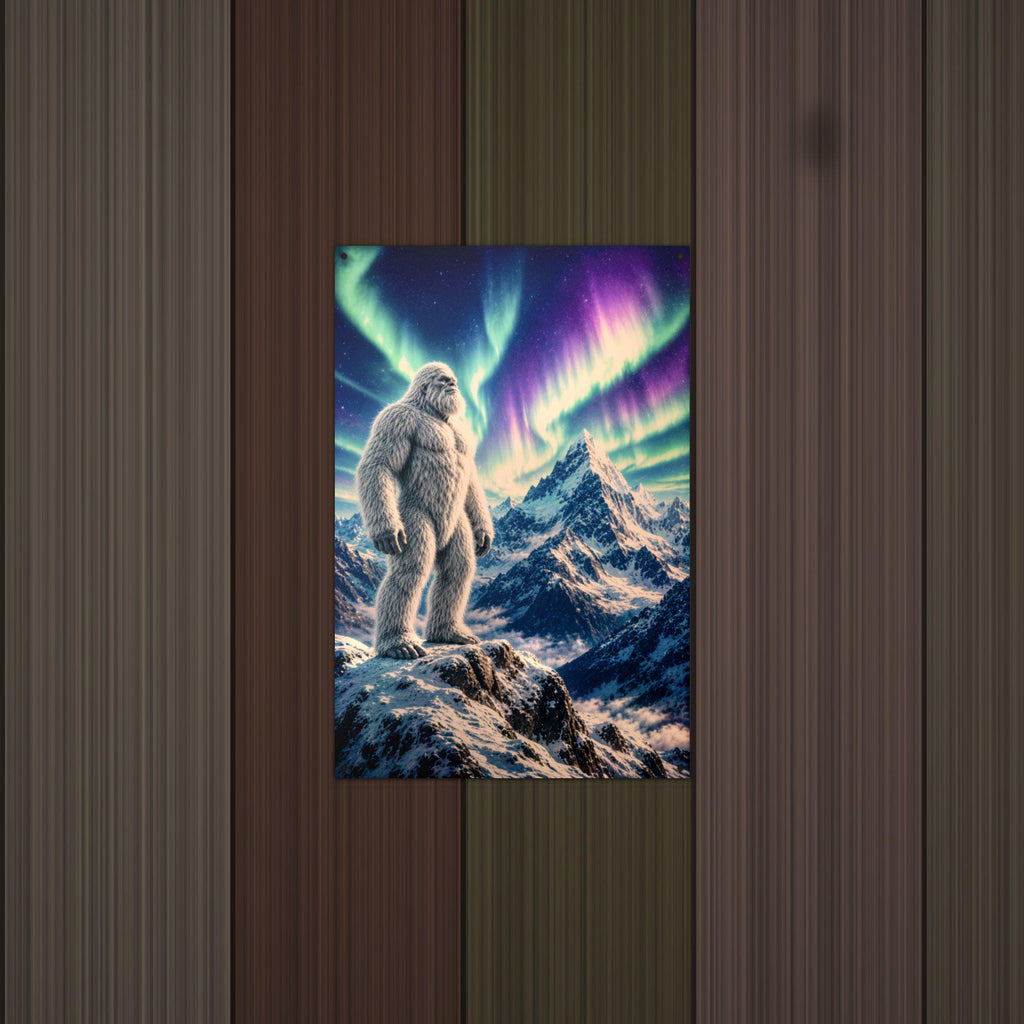 Aurora Mountain Yeti Metal Sign Bigfoot Aluminum Sign — alternate angle