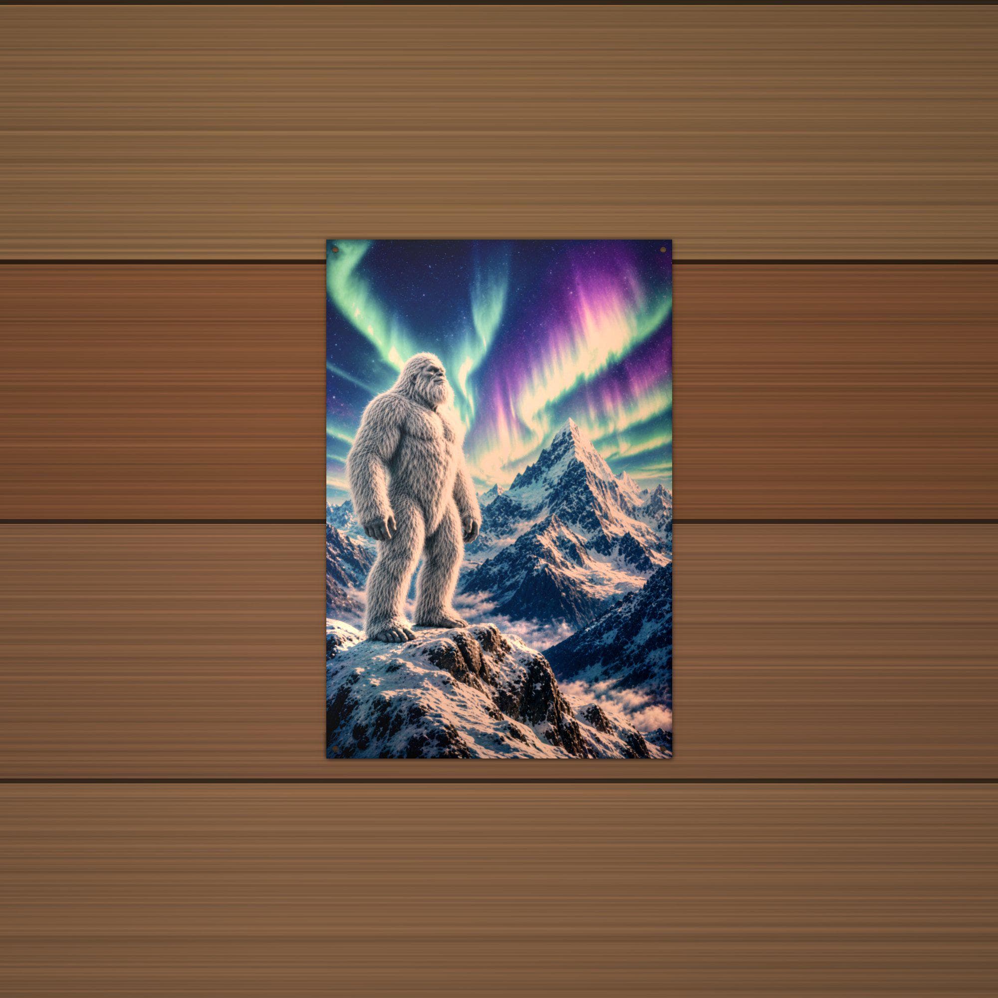 Aurora Mountain Yeti Metal Sign Bigfoot Aluminum Sign — alternate angle
