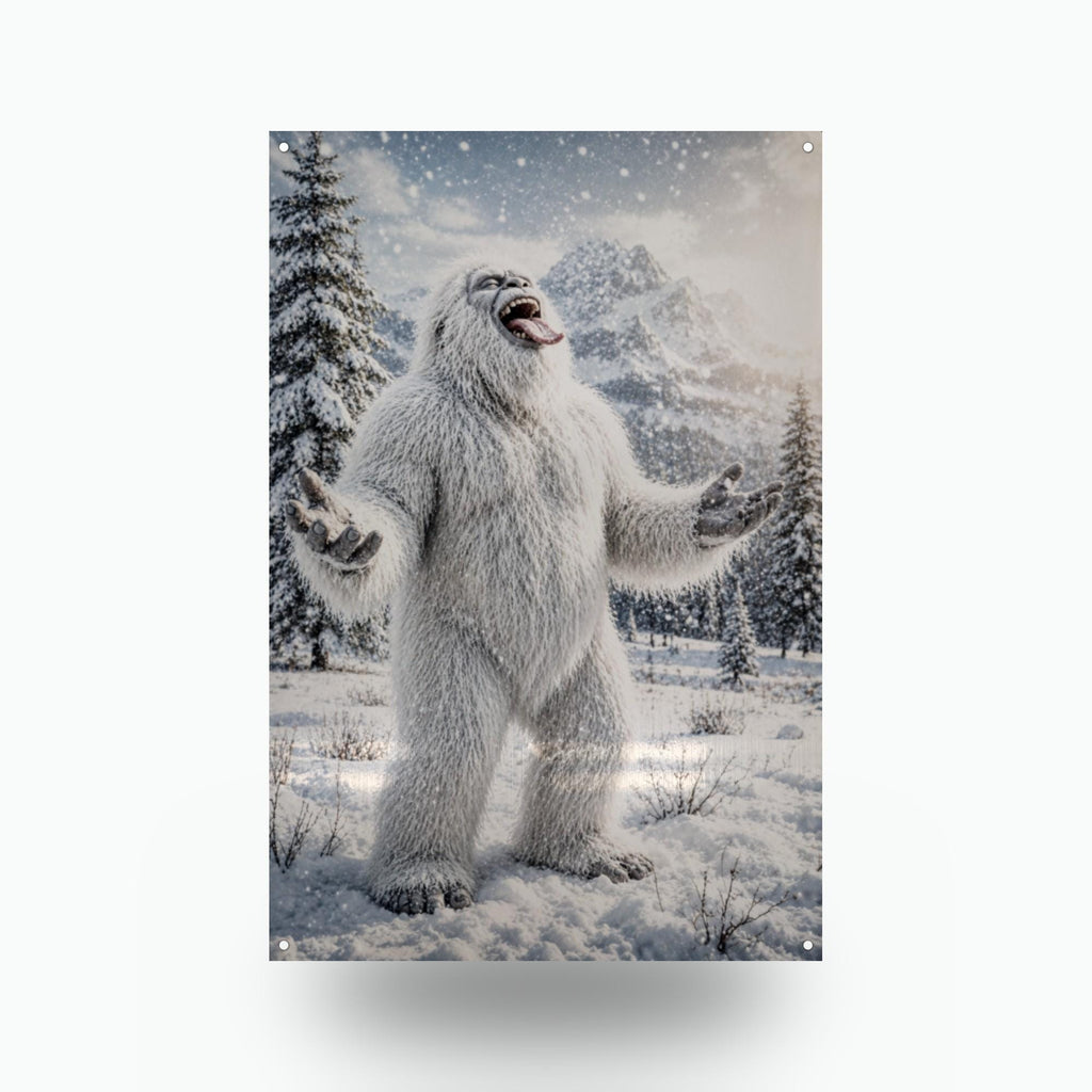 Laughing Yeti Metal Sign Bigfoot Aluminum Sign — front view on white background