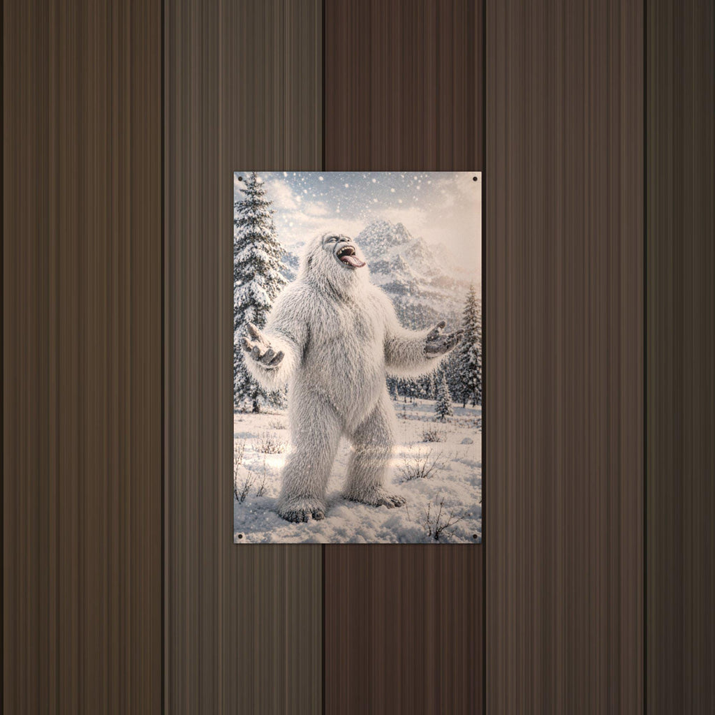 Laughing Yeti Metal Sign Bigfoot Aluminum Sign — lifestyle setting
