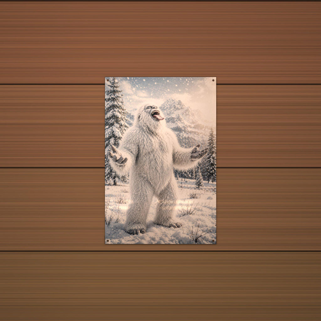 Laughing Yeti Metal Sign Bigfoot Aluminum Sign — detail view