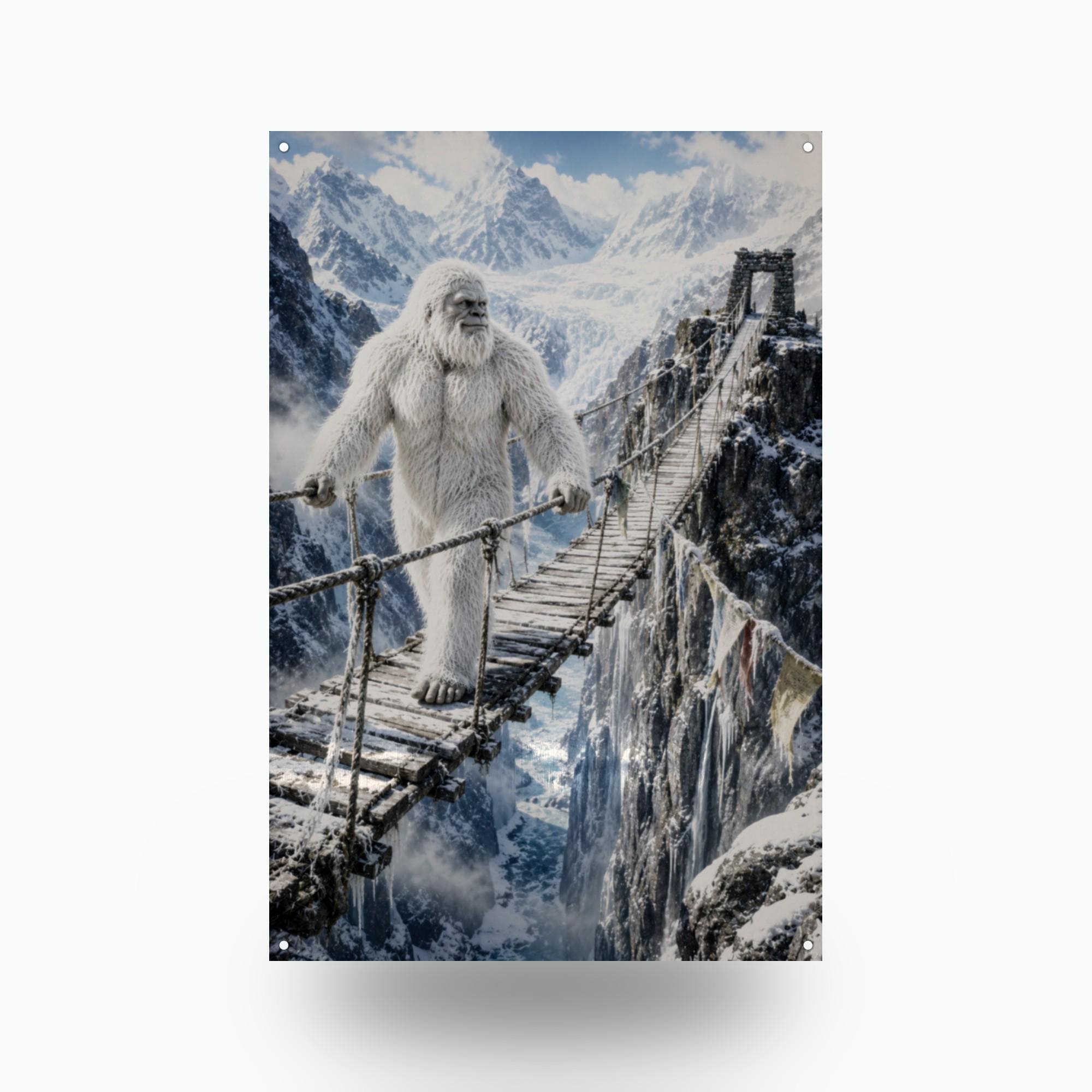 Rope Bridge Yeti Metal Sign Bigfoot Aluminum Sign — front view on white background