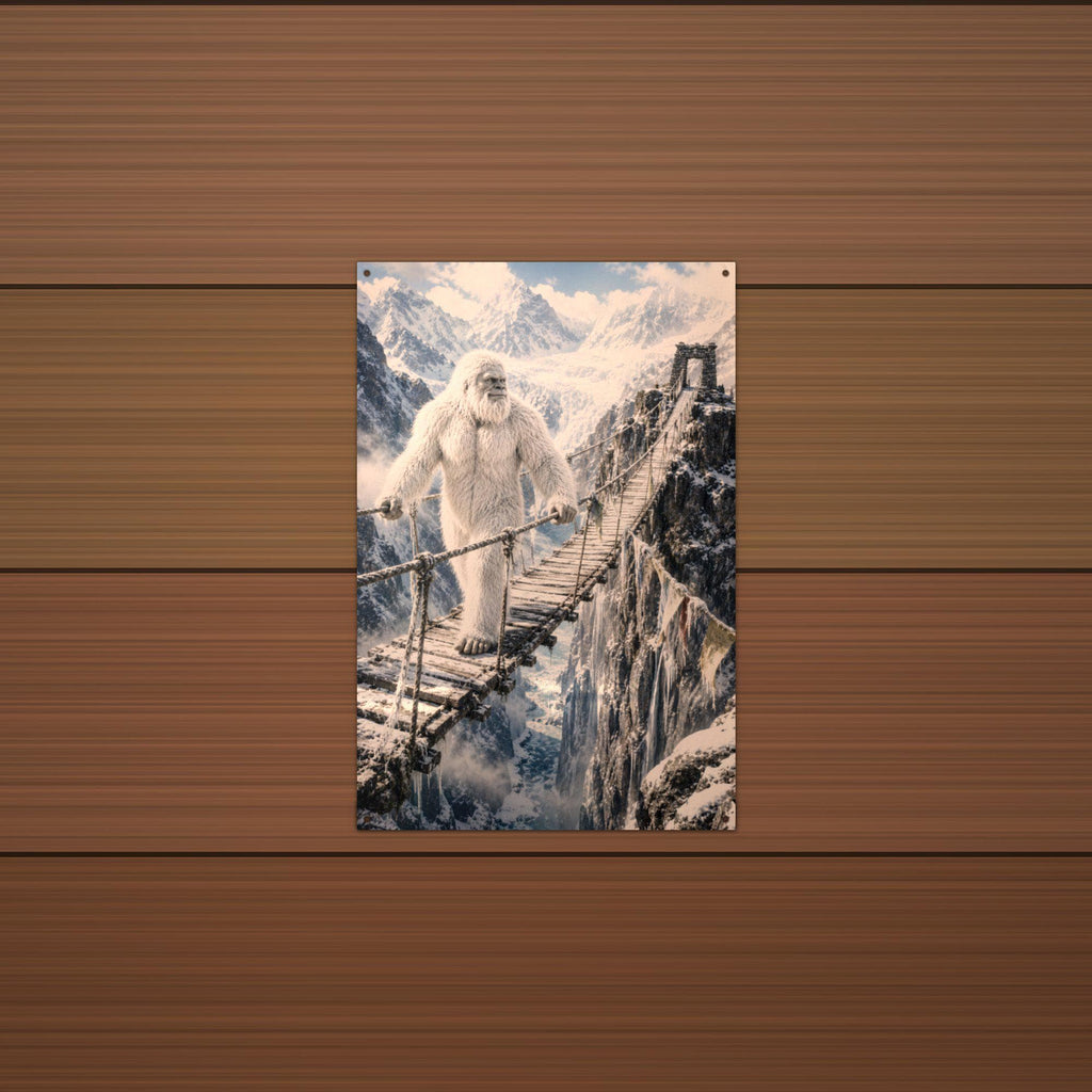 Rope Bridge Yeti Metal Sign Bigfoot Aluminum Sign — detail view