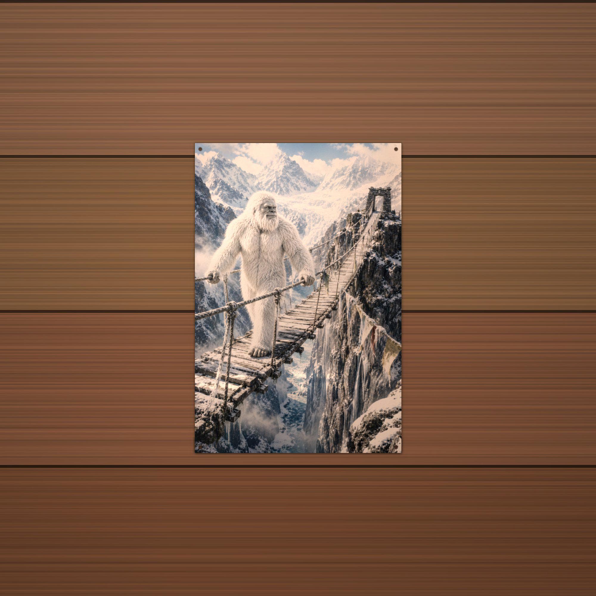Rope Bridge Yeti Metal Sign Bigfoot Aluminum Sign — detail view