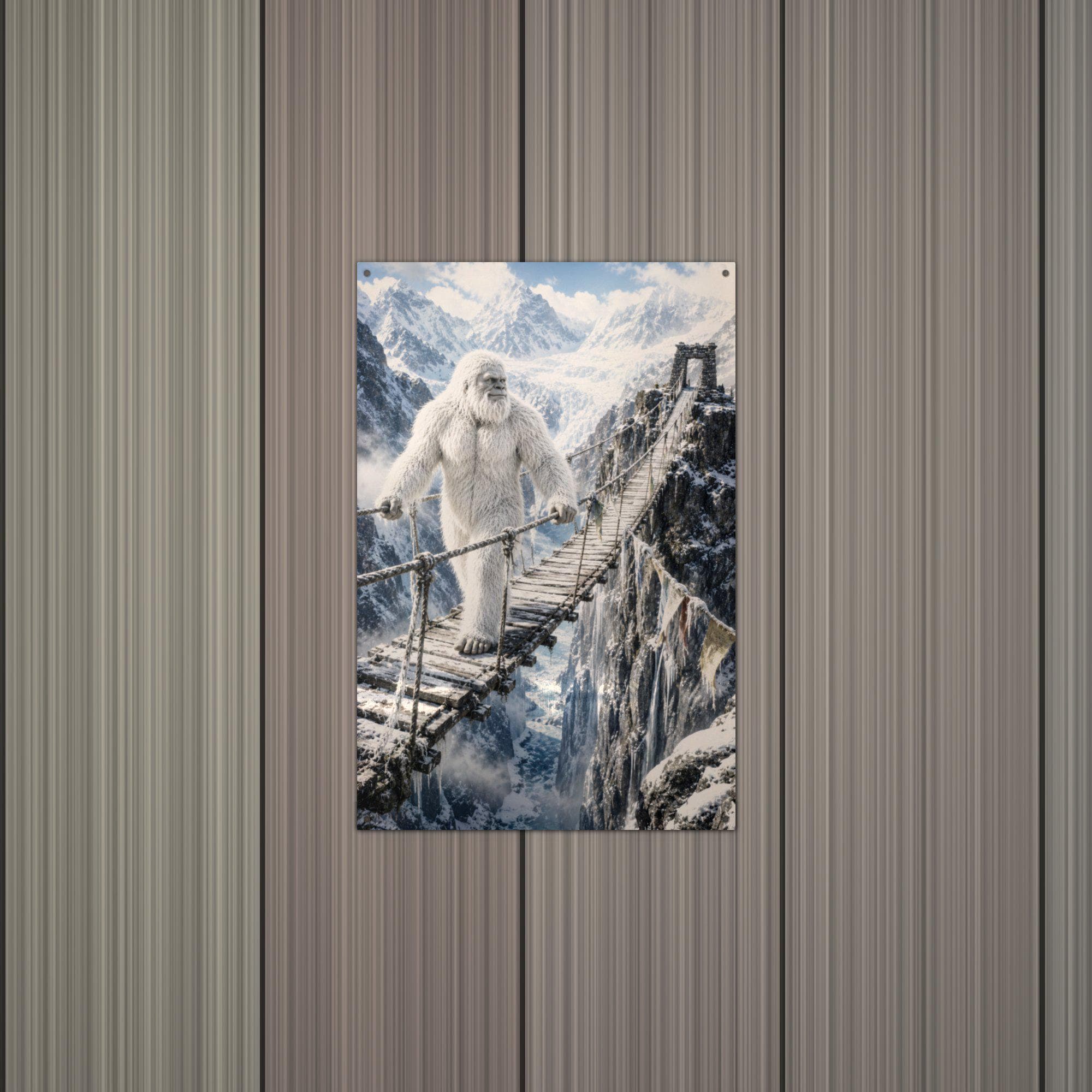 Rope Bridge Yeti Metal Sign Bigfoot Aluminum Sign — alternate angle