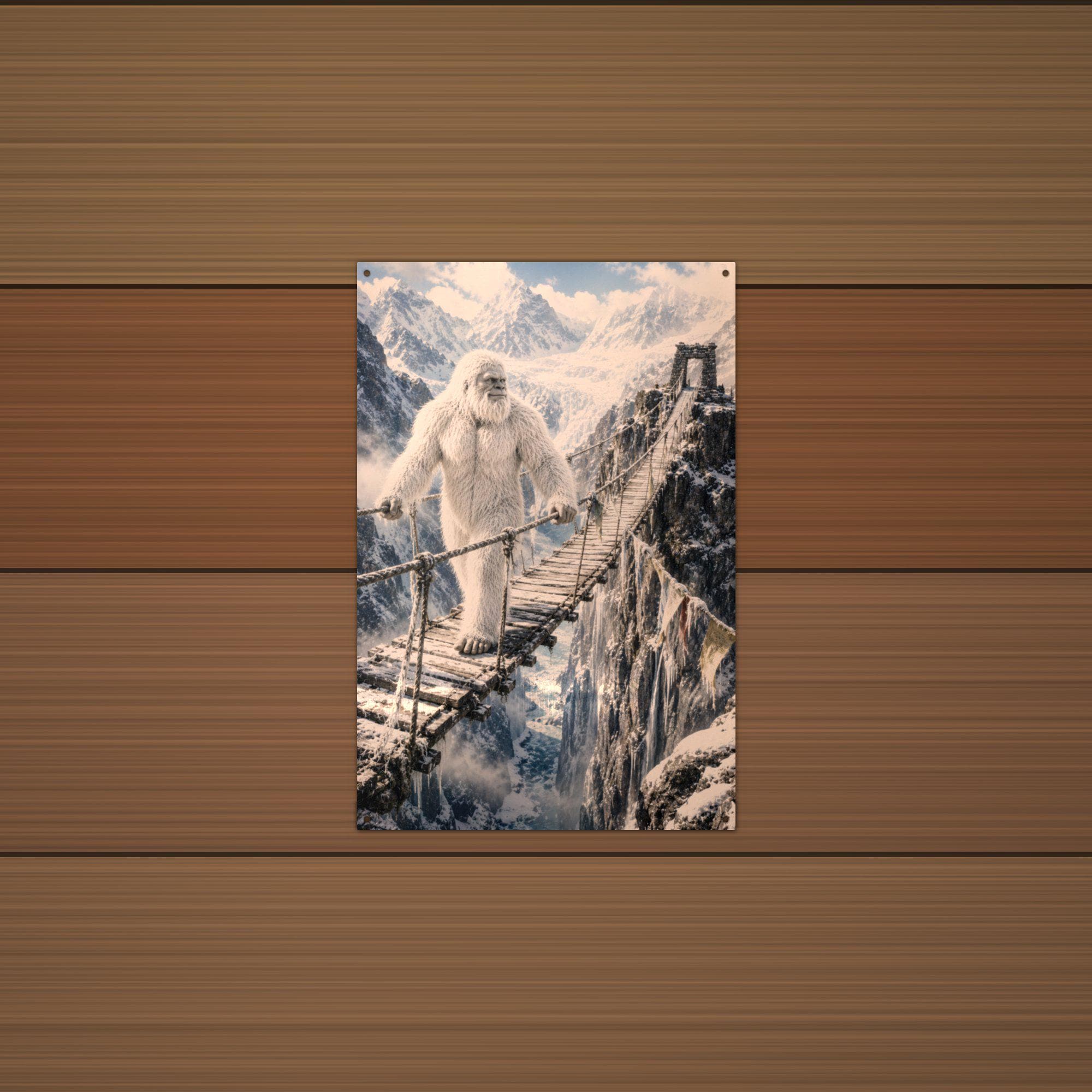 Rope Bridge Yeti Metal Sign Bigfoot Aluminum Sign — alternate angle
