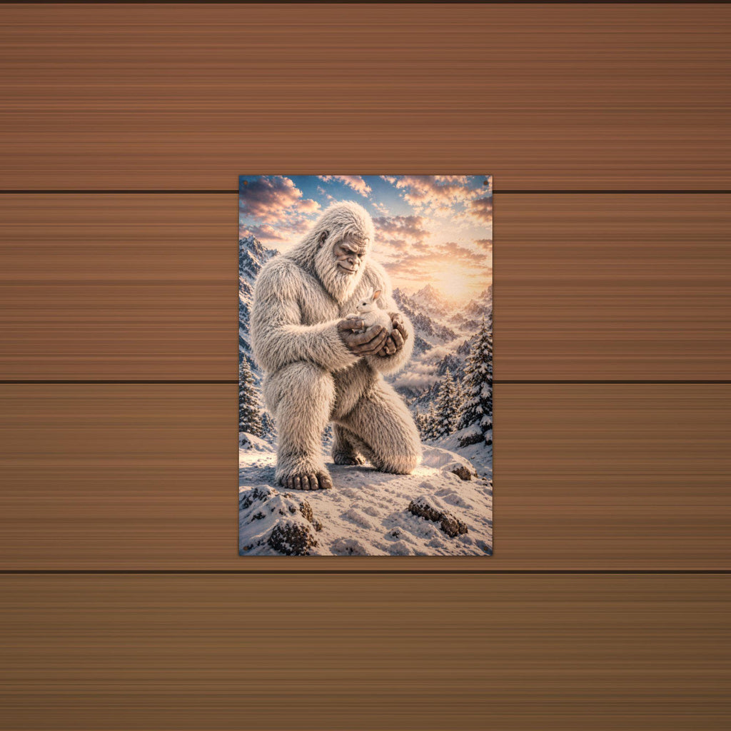 Gentle Yeti Metal Sign Bigfoot Aluminum Sign — detail view