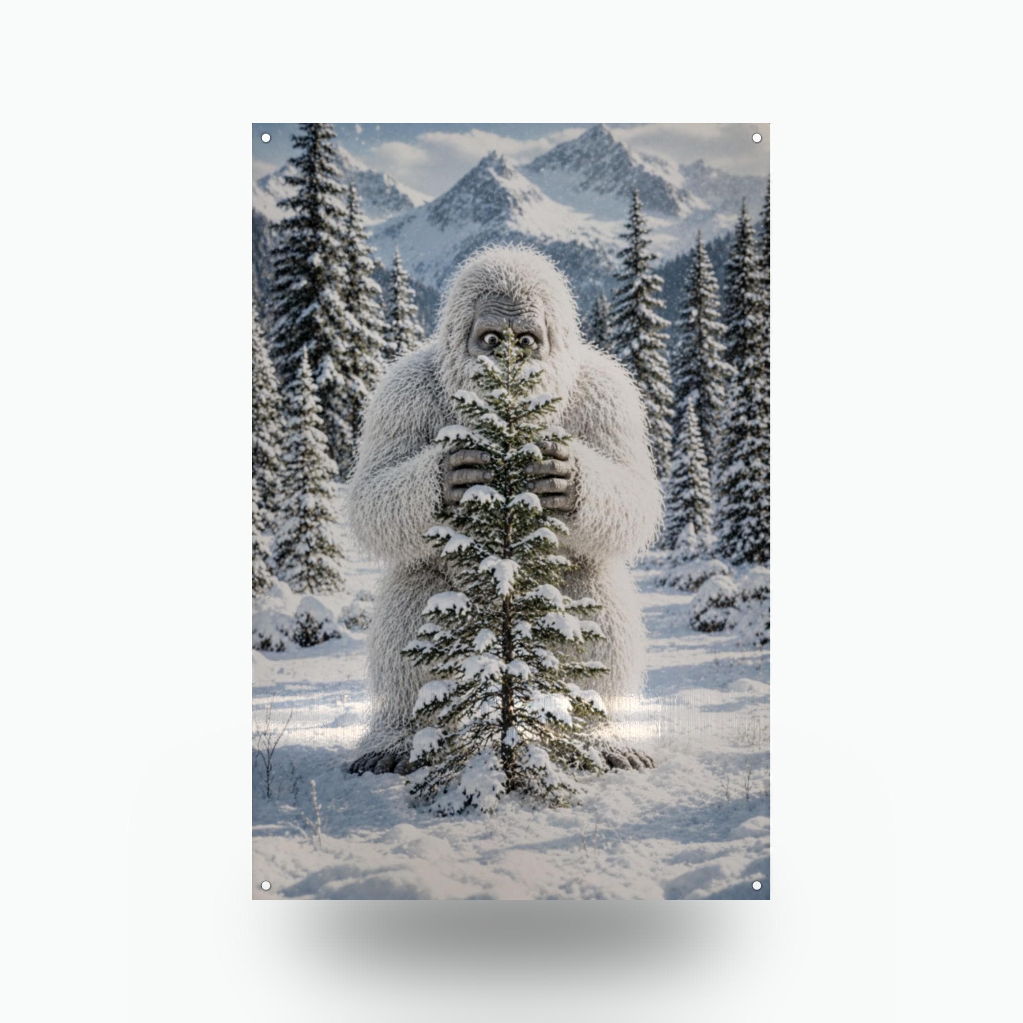 Tree Hug Yeti Metal Sign Bigfoot Aluminum Sign — front view on white background