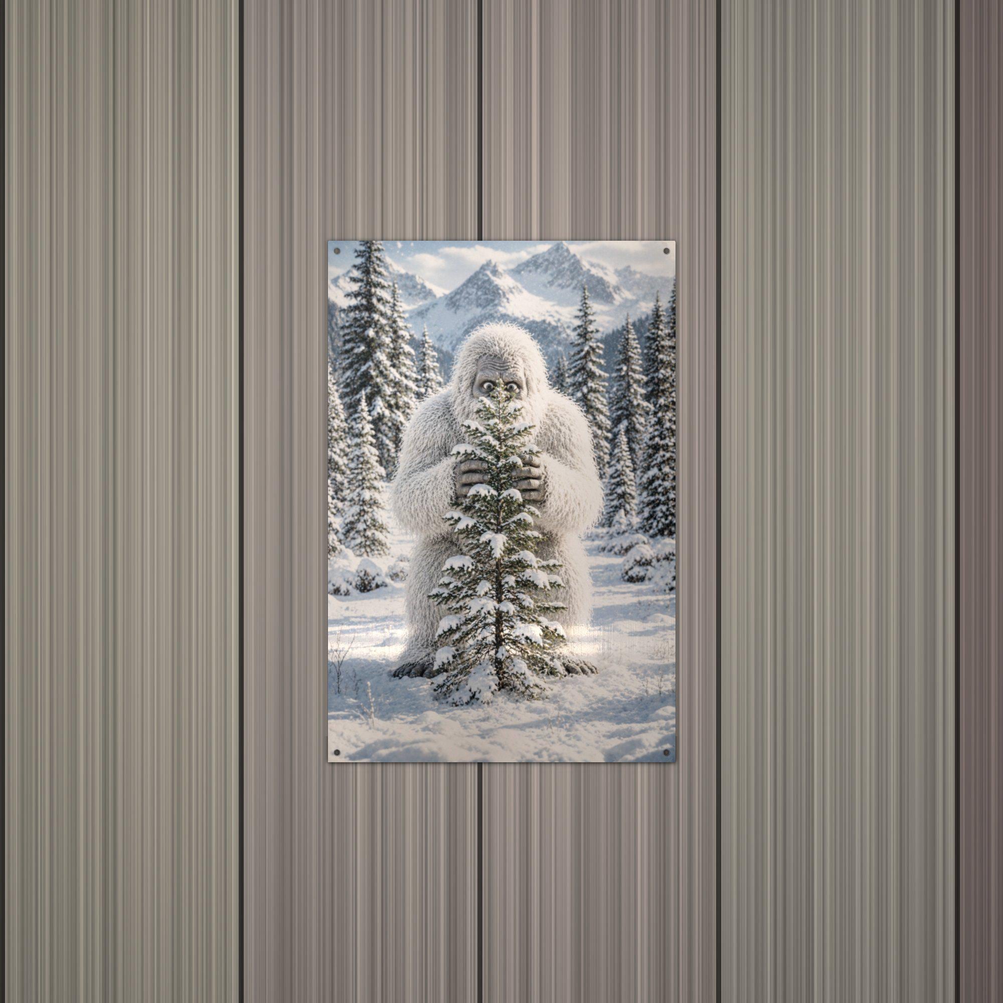 Tree Hug Yeti Metal Sign Bigfoot Aluminum Sign — alternate angle