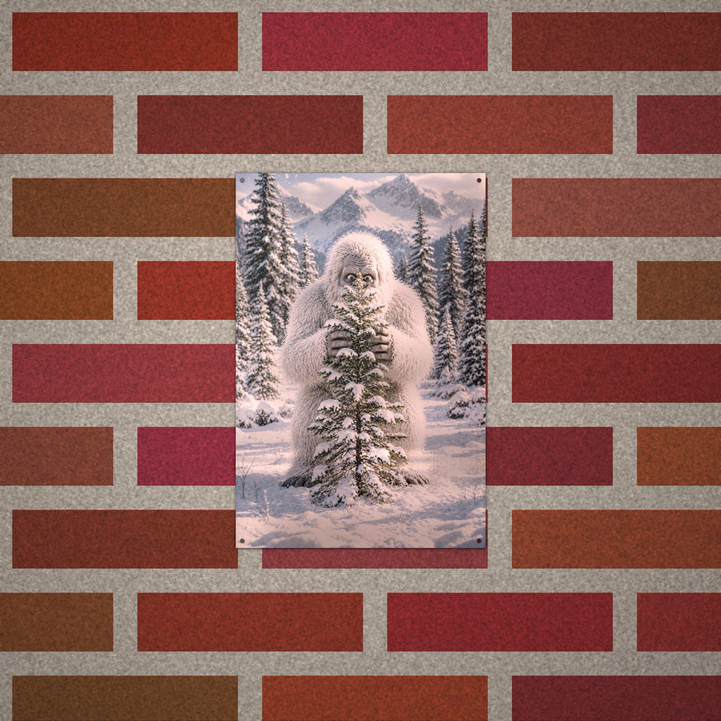Tree Hug Yeti Metal Sign Bigfoot Aluminum Sign — alternate angle