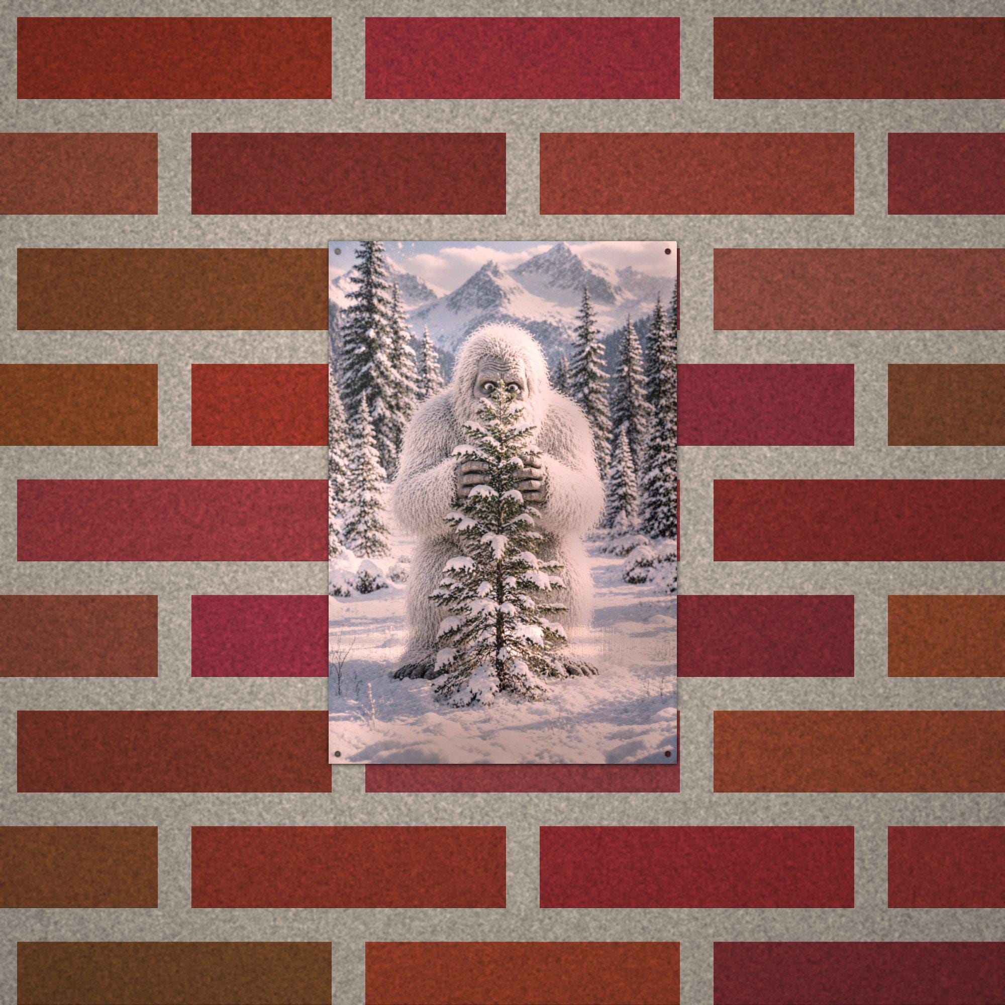 Tree Hug Yeti Metal Sign Bigfoot Aluminum Sign — alternate angle