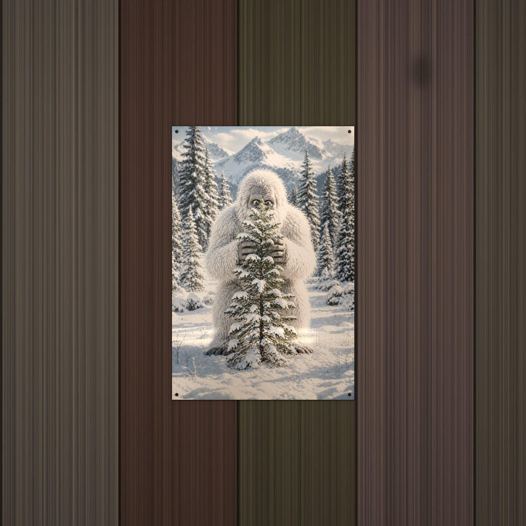 Tree Hug Yeti Metal Sign Bigfoot Aluminum Sign — alternate angle