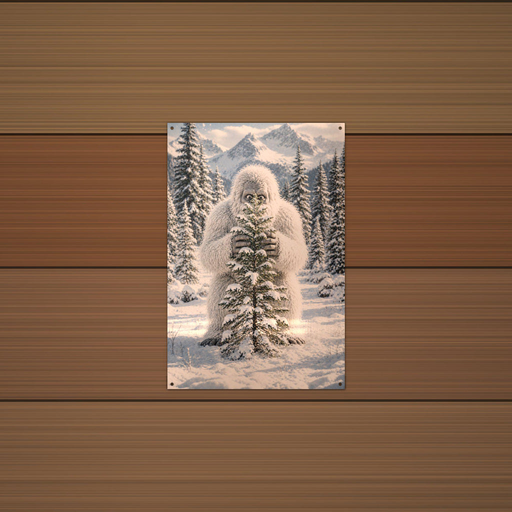 Tree Hug Yeti Metal Sign Bigfoot Aluminum Sign — alternate angle