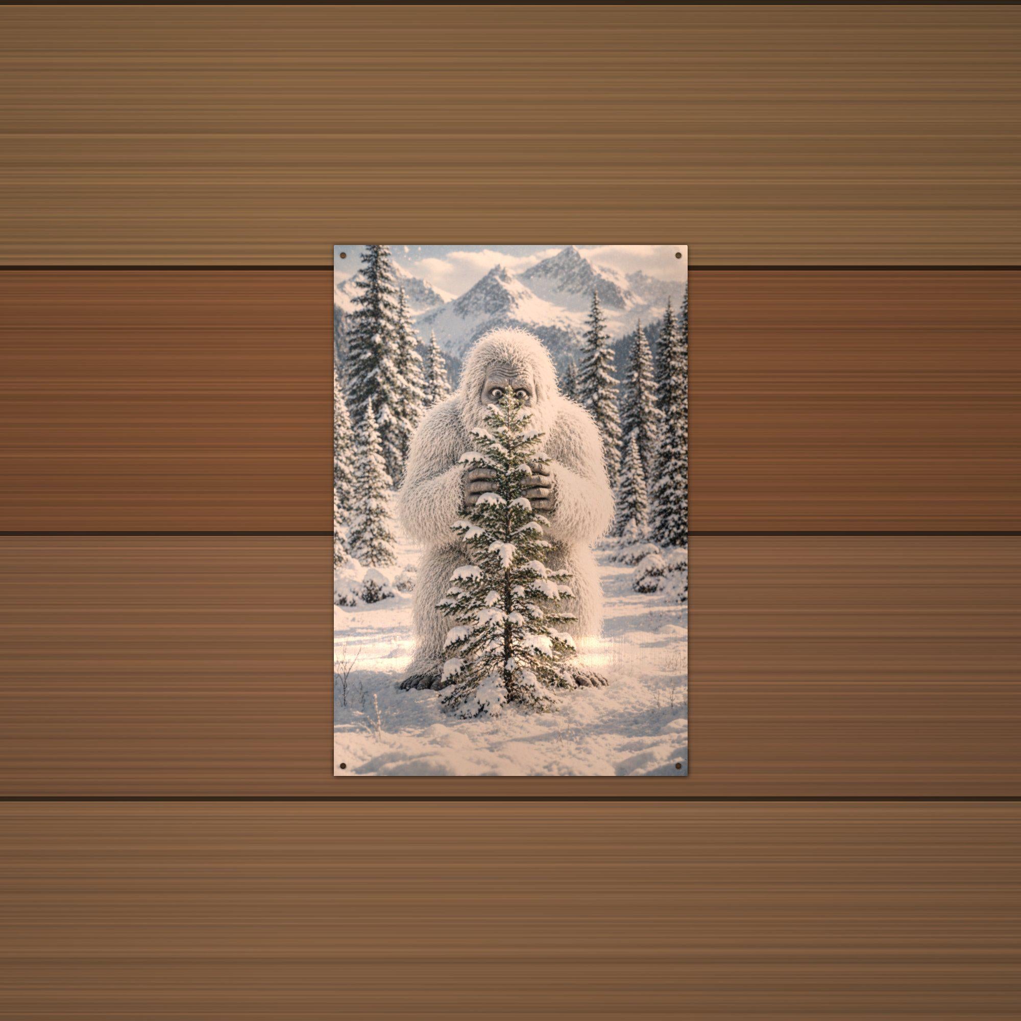 Tree Hug Yeti Metal Sign Bigfoot Aluminum Sign — alternate angle