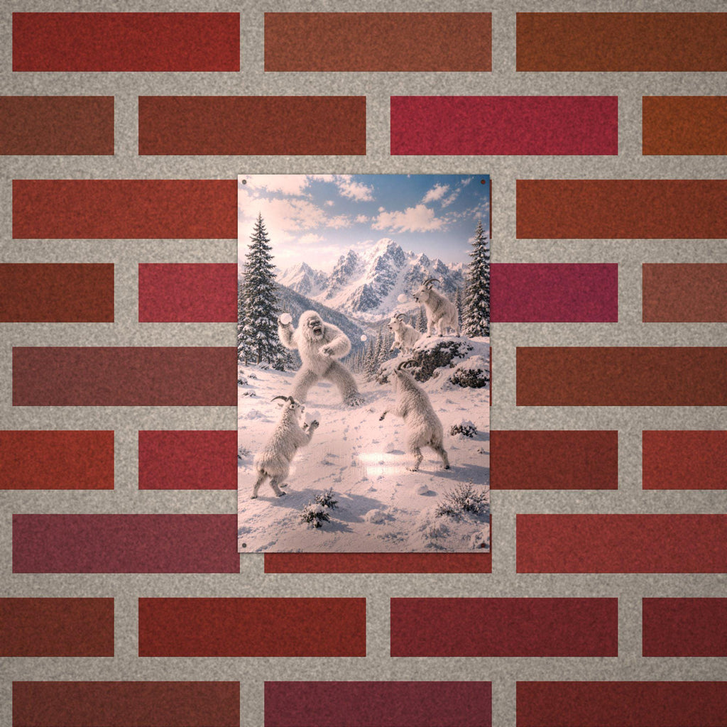 Snowball Fight Yeti Metal Sign Bigfoot Aluminum Sign — alternate angle