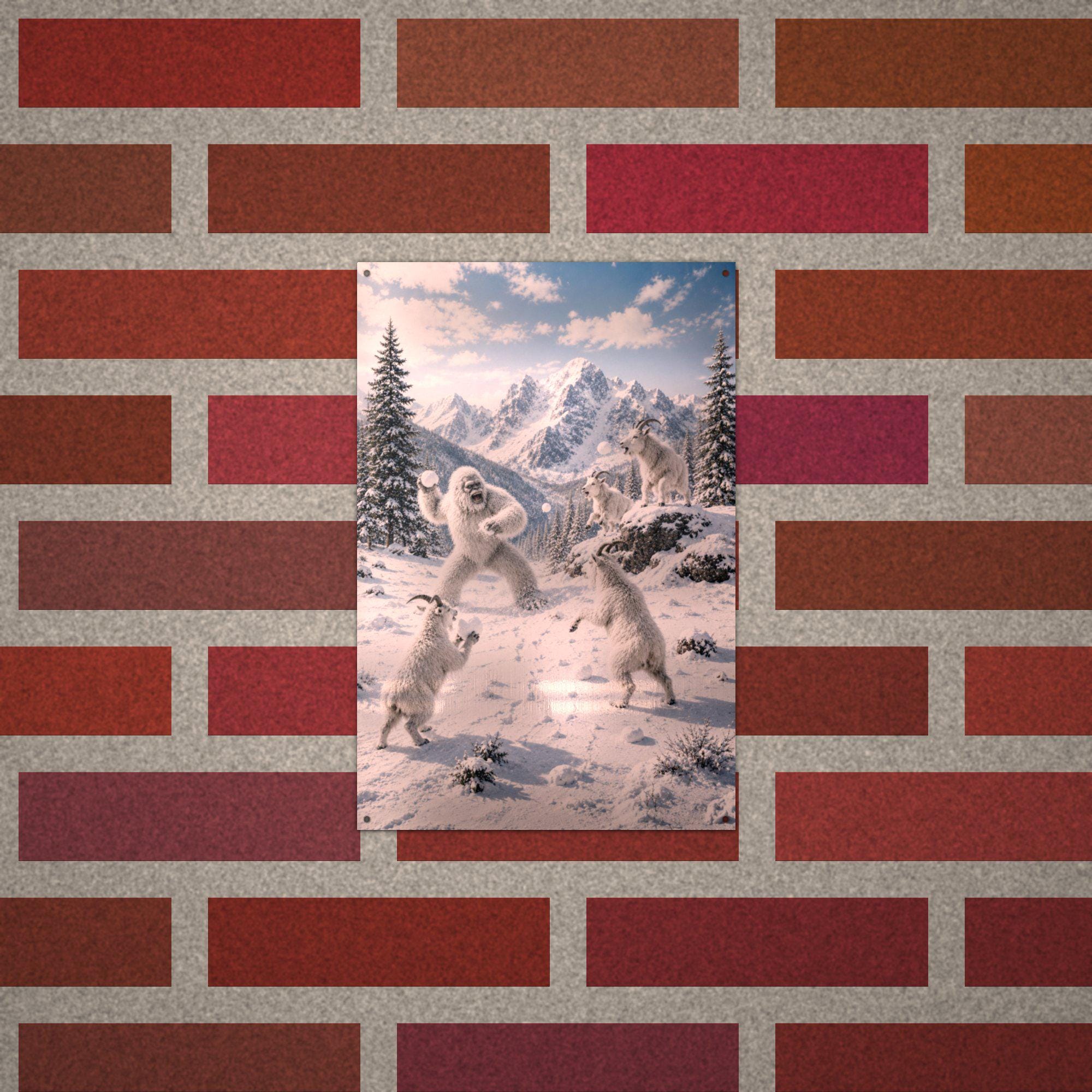 Snowball Fight Yeti Metal Sign Bigfoot Aluminum Sign — alternate angle