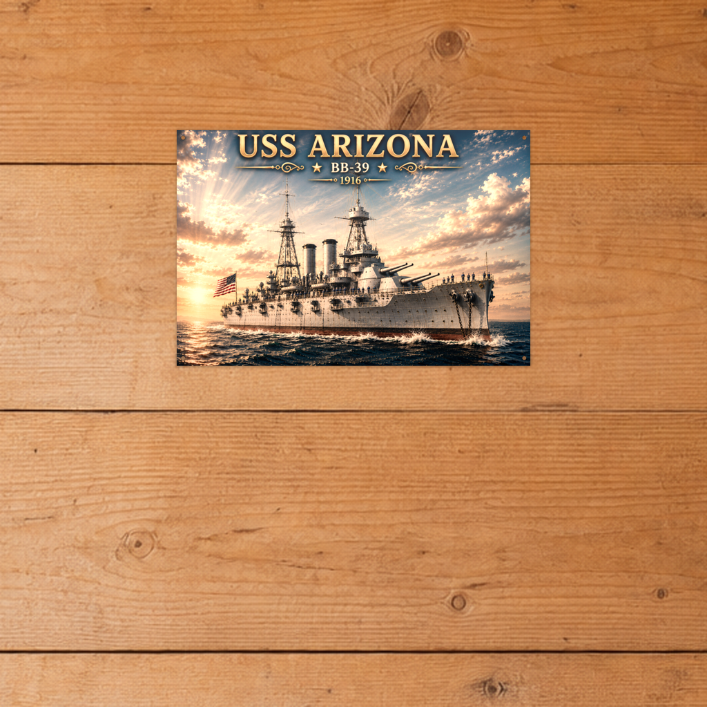 USS Arizona Battleship Metal Wall Art, US Navy | 12x8 Aluminum | Veteran Gift, Military Decor