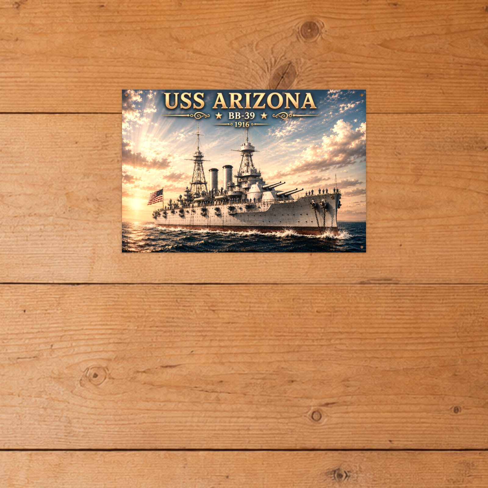 USS Arizona Battleship Metal Wall Art, US Navy | 12x8 Aluminum | Veteran Gift, Military Decor