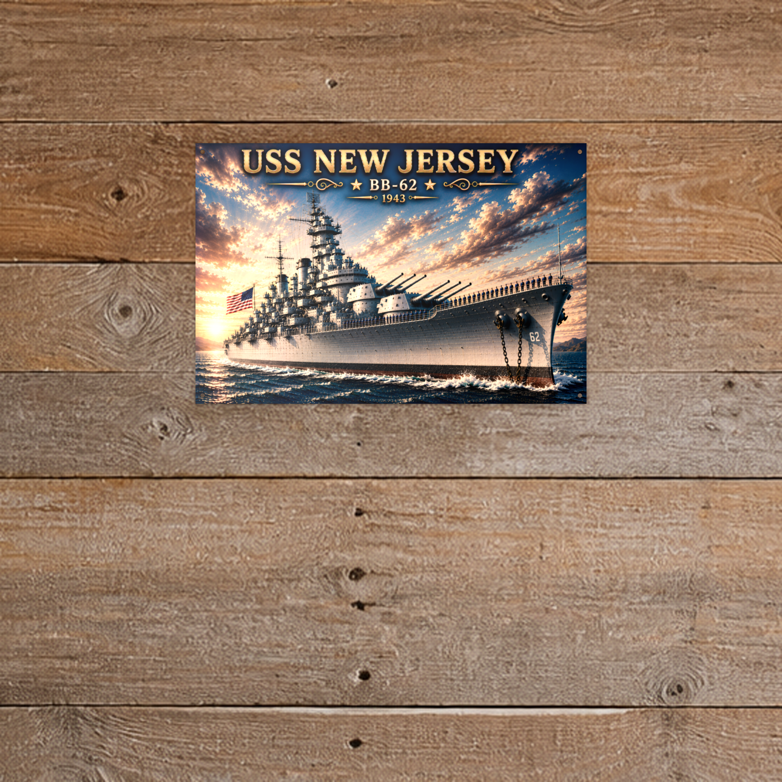 USS New Jersey Battleship Metal Wall Art, US Navy | 12x8 Aluminum | Veteran Gift, Military Decor