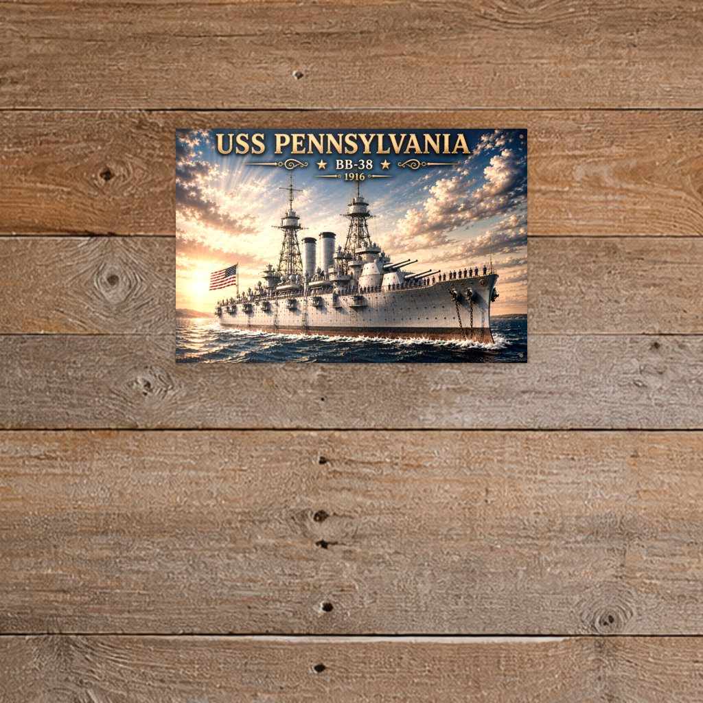 USS Pennsylvania Battleship Metal Wall Art, US Navy | 12x8 Aluminum | Veteran Gift, Military Decor