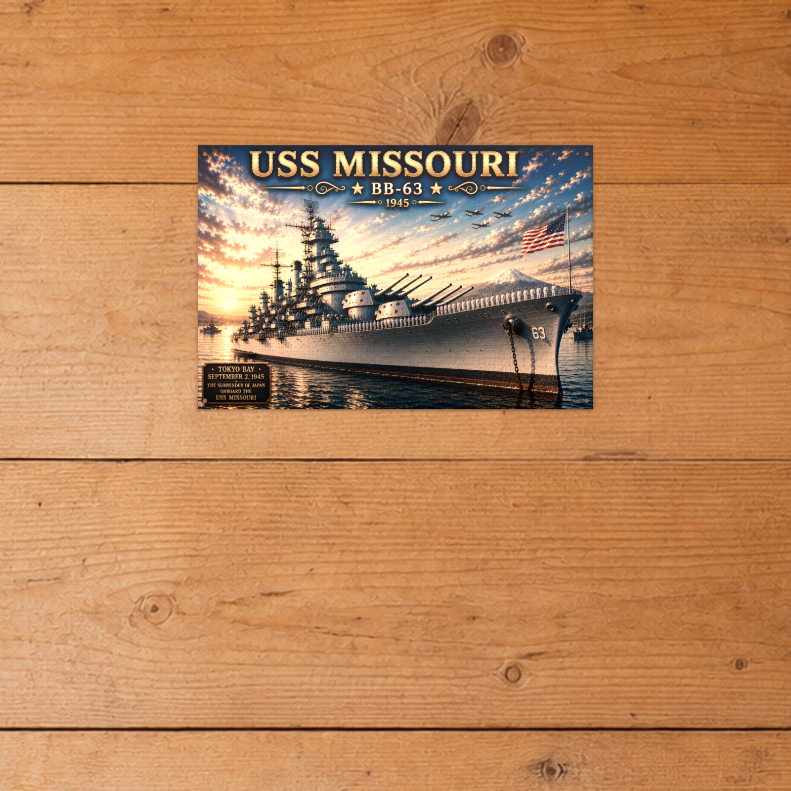 USS Missouri Battleship Metal Wall Art, US Navy | 12x8 Aluminum | Veteran Gift, Military Decor
