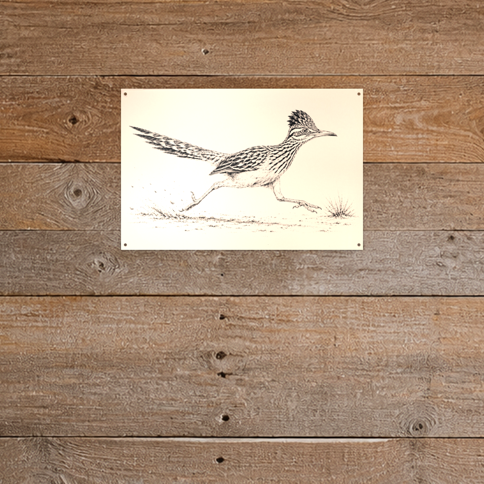 Running Roadrunner Metal Wall Art, Black & White Sketch | 12x8 Aluminum | Desert Southwest Decor, Wildlife Gift