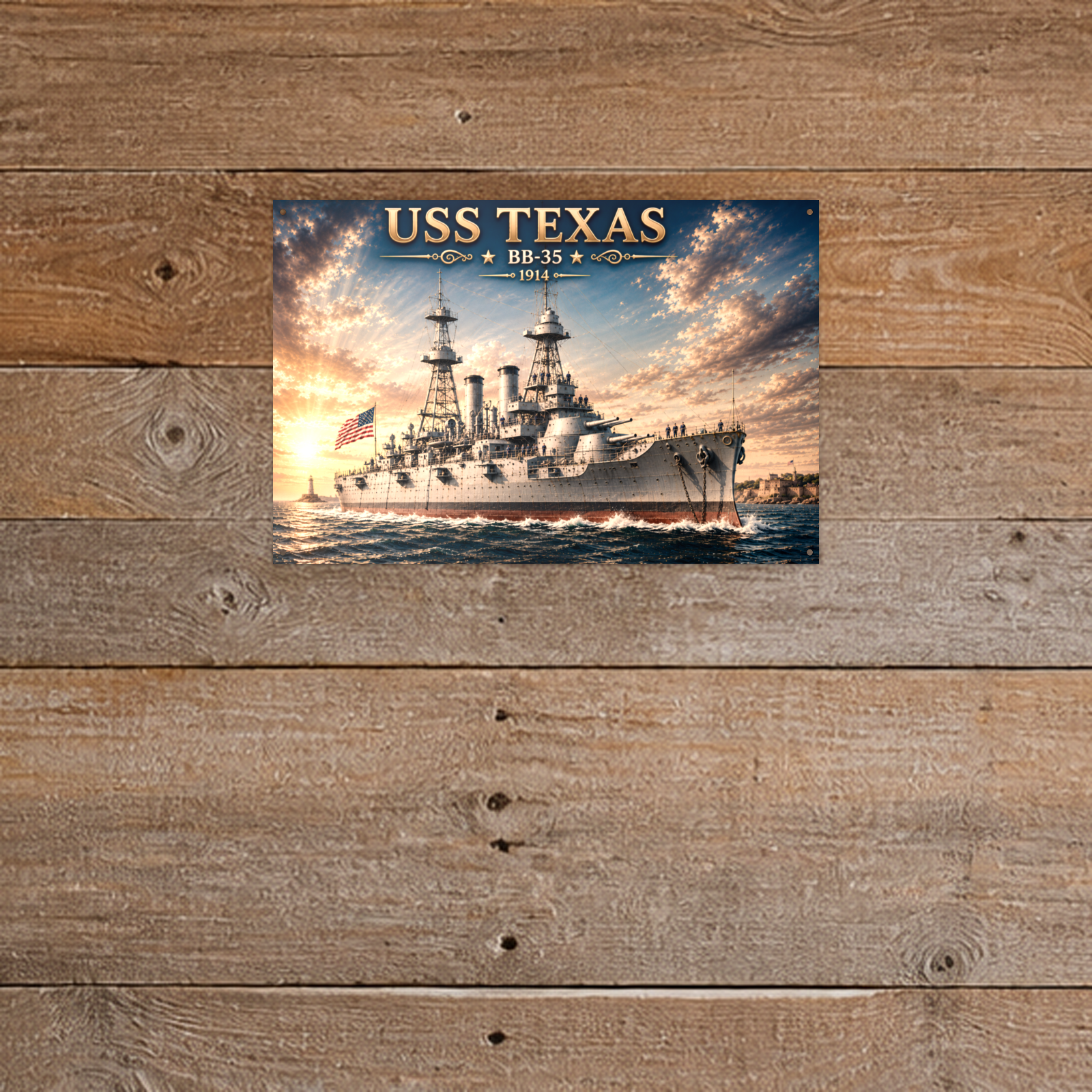 USS Texas Battleship Metal Wall Art, US Navy | 12x8 Aluminum | Veteran Gift, Military Decor