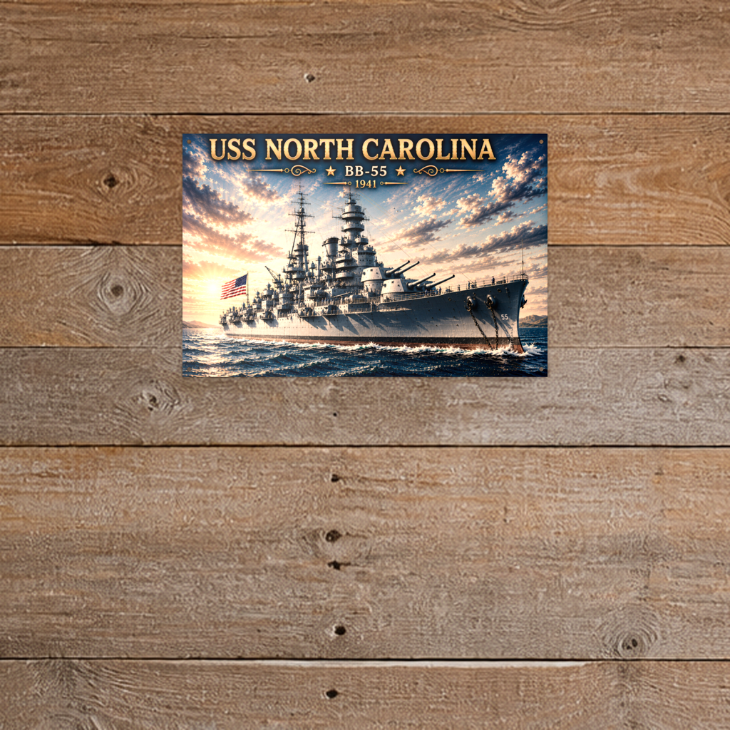 USS North Carolina Battleship Metal Wall Art, US Navy | 12x8 Aluminum | Veteran Gift, Military Decor