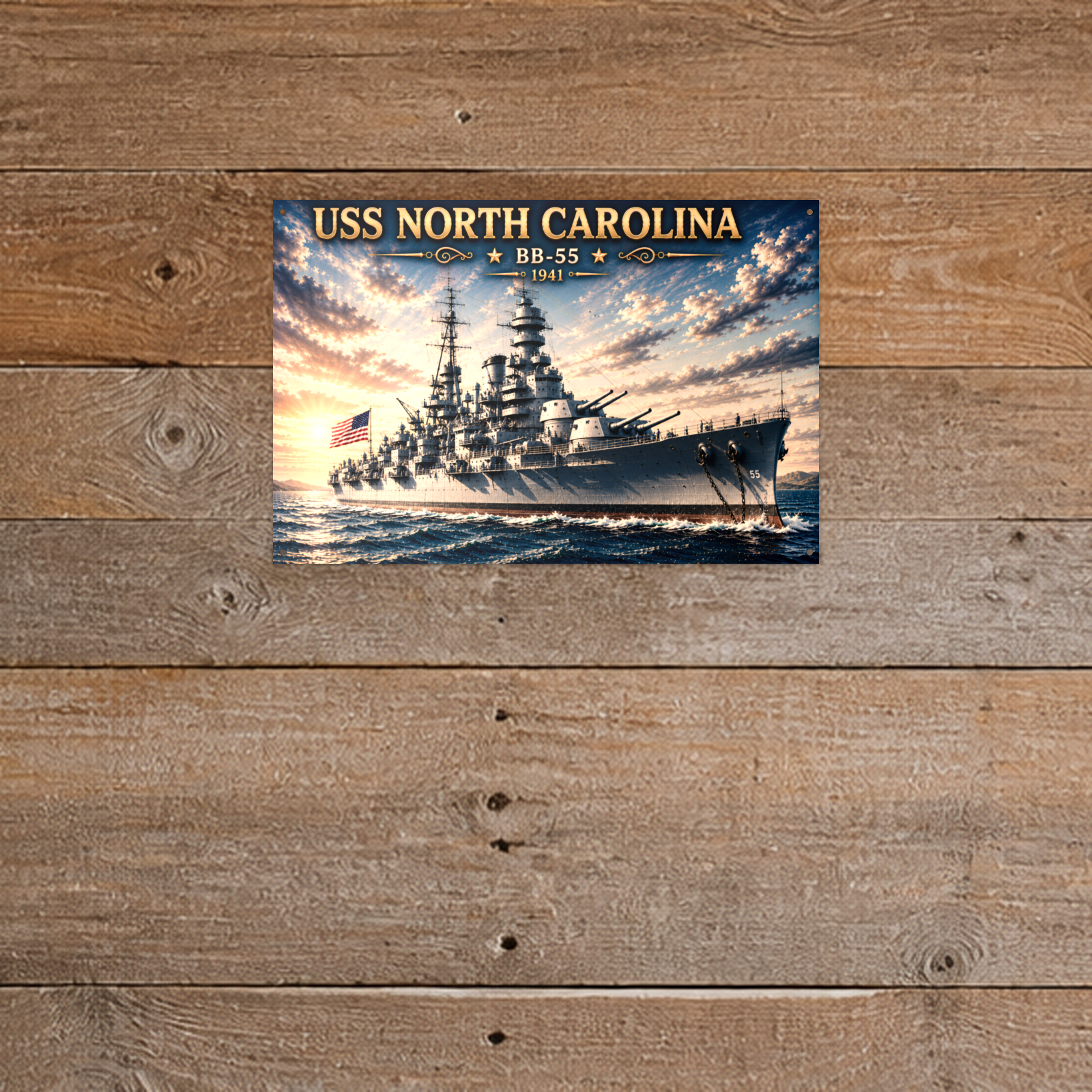 USS North Carolina Battleship Metal Wall Art, US Navy | 12x8 Aluminum | Veteran Gift, Military Decor