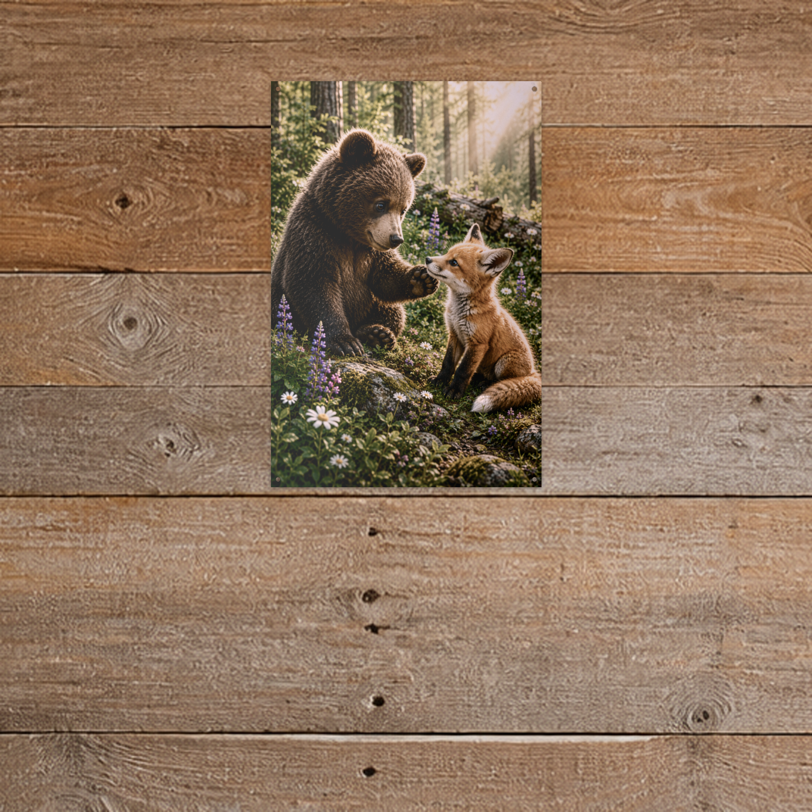 Bear and Fox Bear Metal Wall Art, Wildlife Sign | 8x12 Aluminum | Cabin Decor, Bear Lover Gift