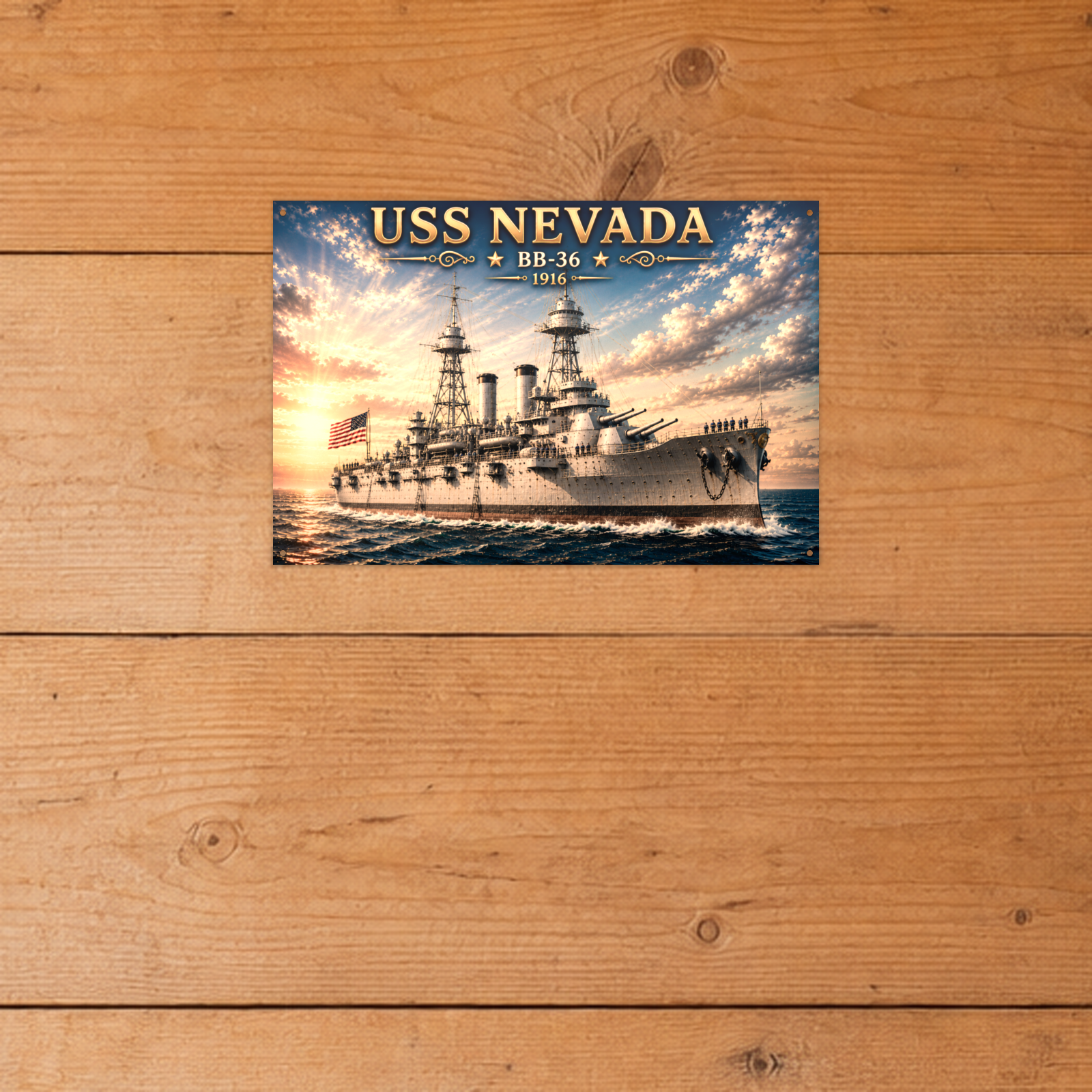 USS Nevada Battleship Metal Wall Art, US Navy | 12x8 Aluminum | Veteran Gift, Military Decor