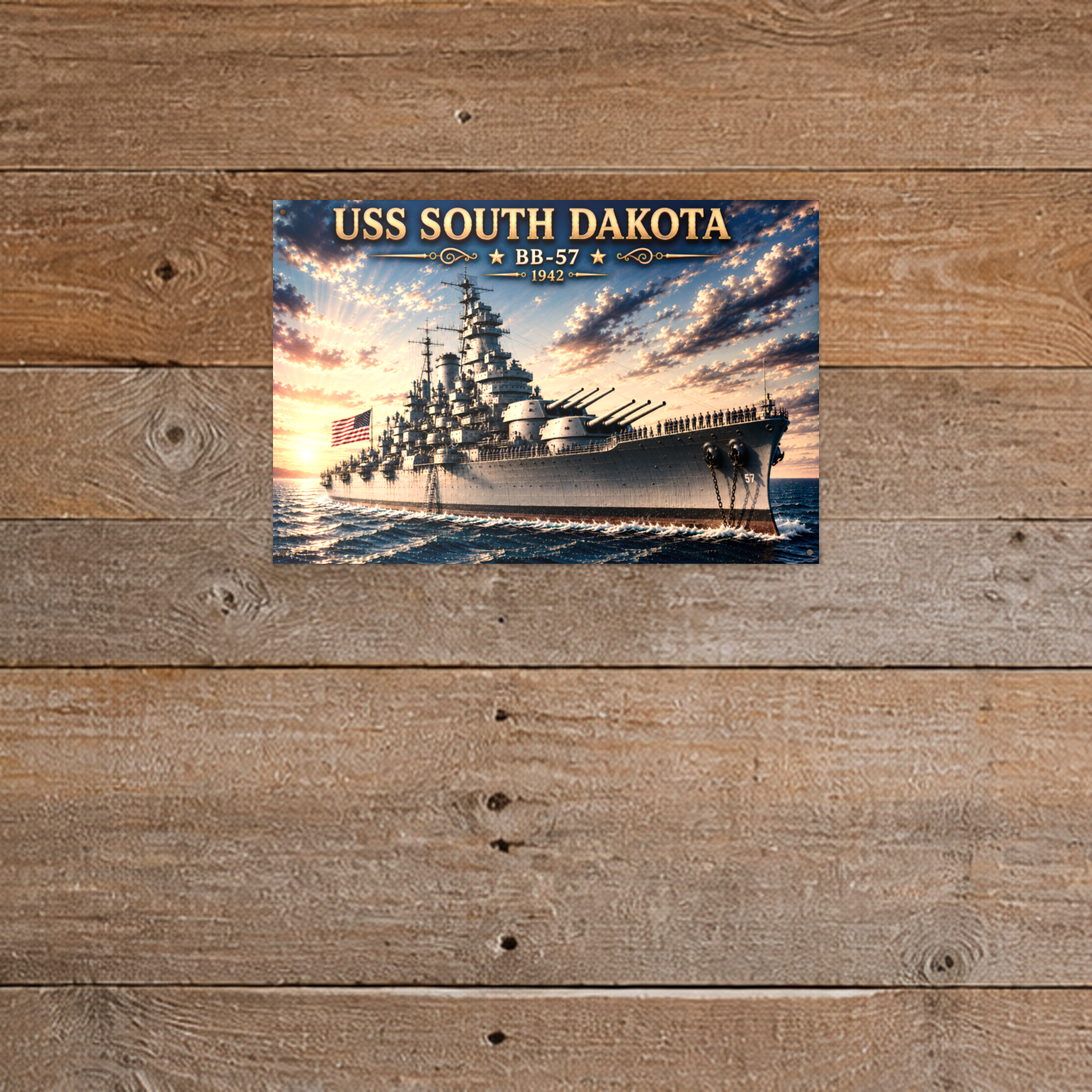 USS South Dakota Battleship Metal Wall Art, US Navy | 12x8 Aluminum | Veteran Gift, Military Decor
