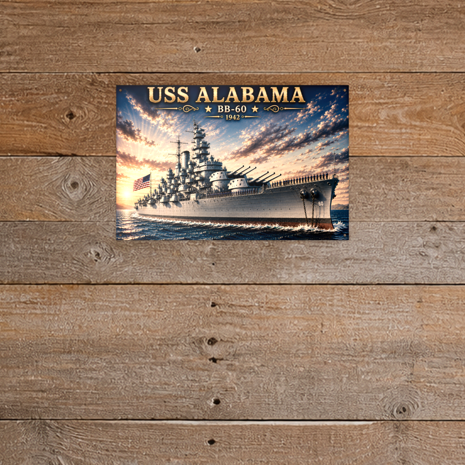 USS Alabama Battleship Metal Wall Art, US Navy | 12x8 Aluminum | Veteran Gift, Military Decor