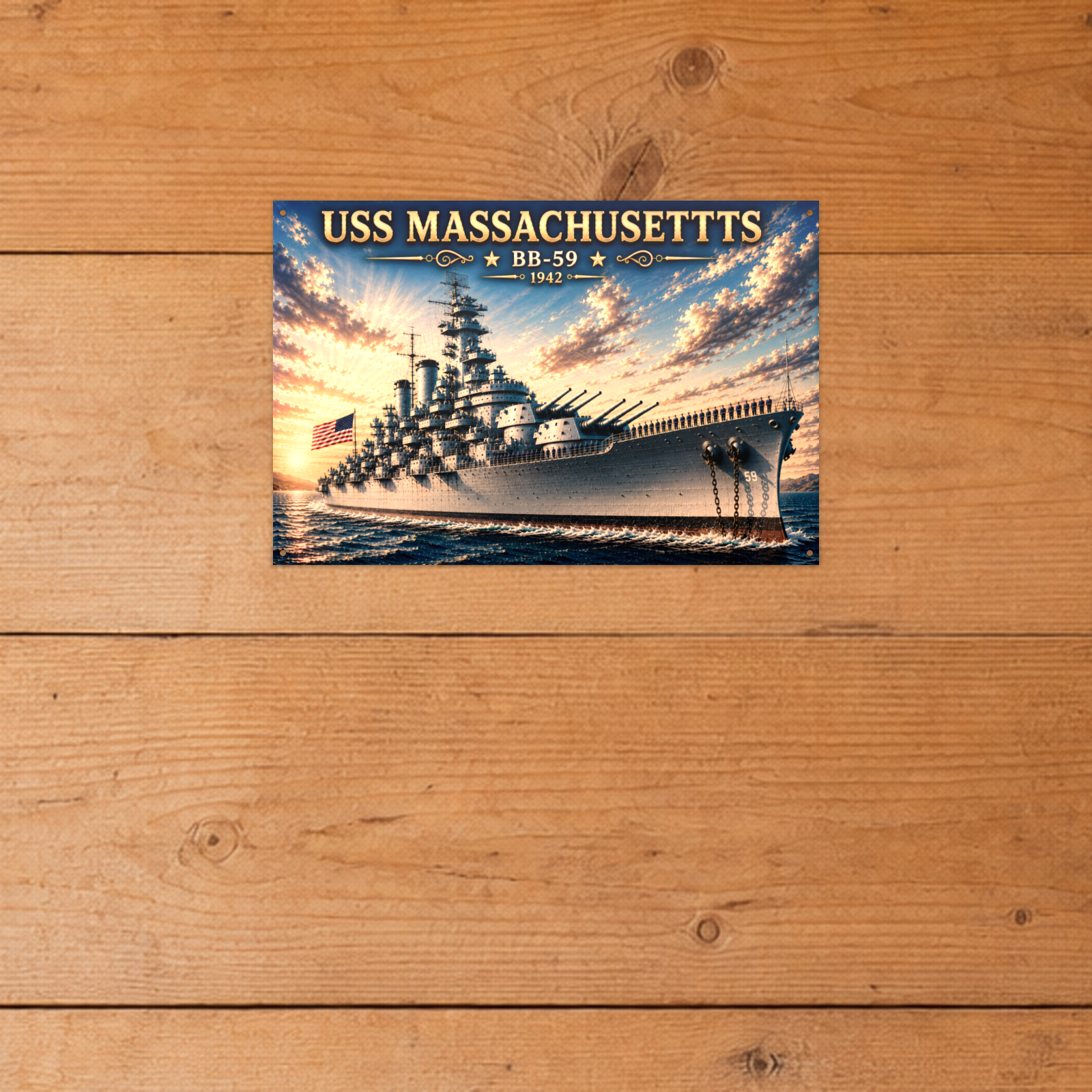 USS Massachusetts Battleship Metal Wall Art, US Navy | 12x8 Aluminum | Veteran Gift, Military Decor