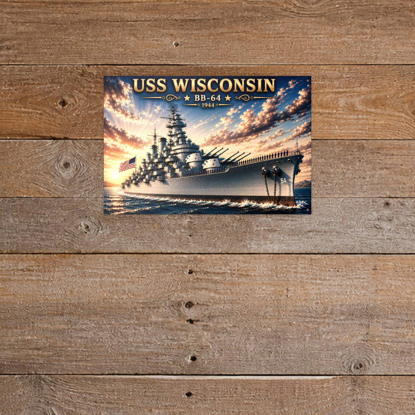 USS Wisconsin Battleship Metal Wall Art, US Navy | 12x8 Aluminum | Veteran Gift, Military Decor