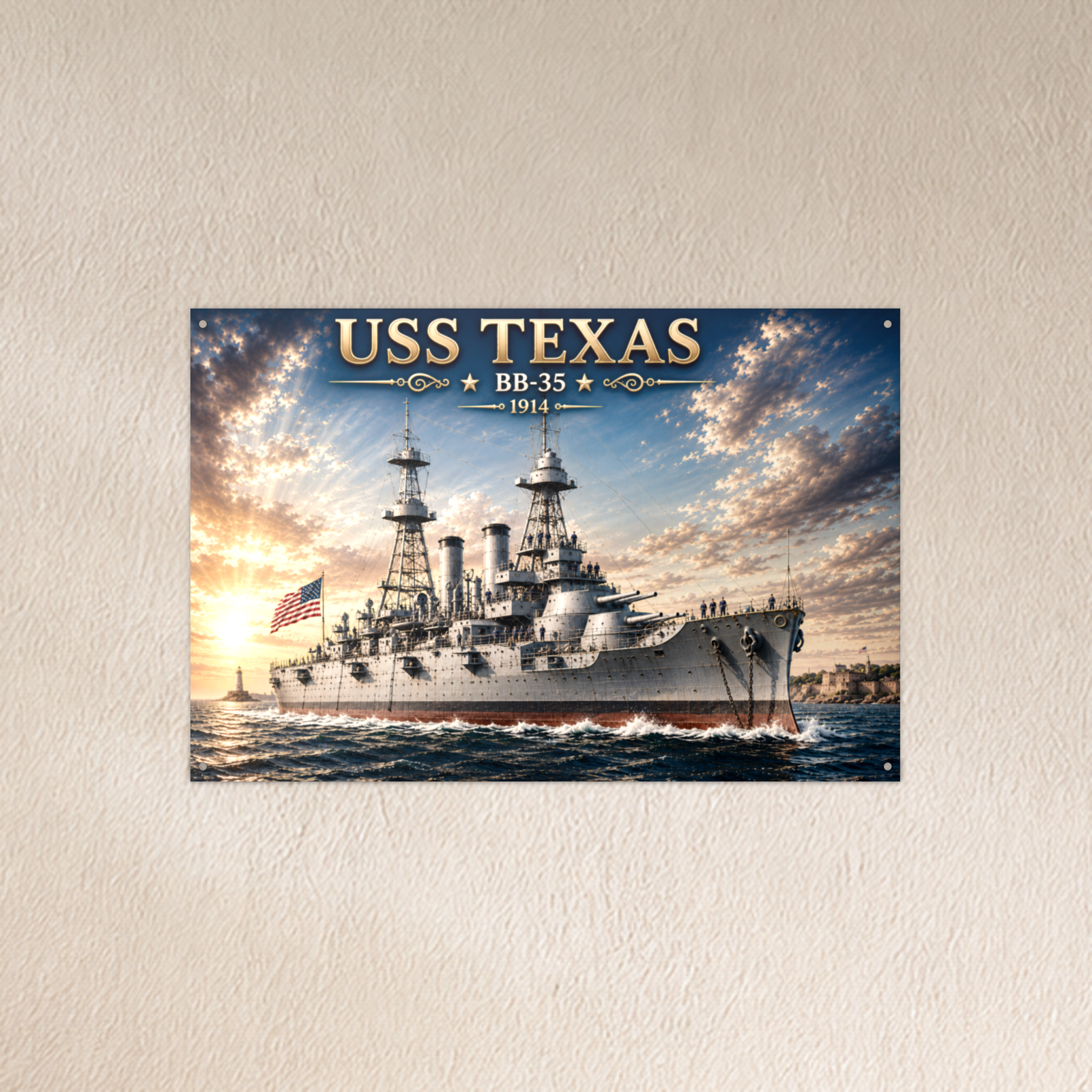 USS Texas Battleship Metal Wall Art, US Navy | 12x8 Aluminum | Veteran Gift, Military Decor