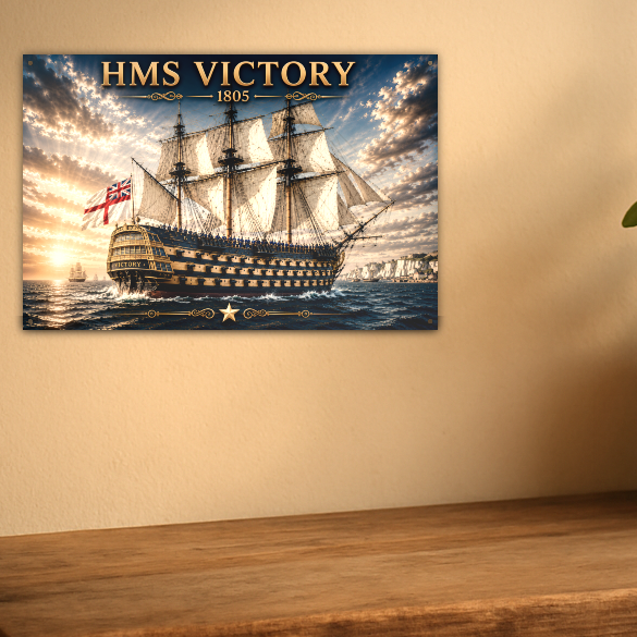 HMS Victory Tall Ship Metal Wall Art, Royal Navy | 12x8 Aluminum | Nautical Gift, Maritime Decor
