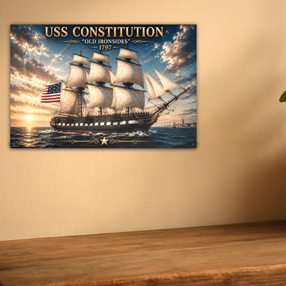 USS Constitution Metal Wall Art, US Navy Frigate | 12x8 Aluminum | Veteran Gift, Naval Decor