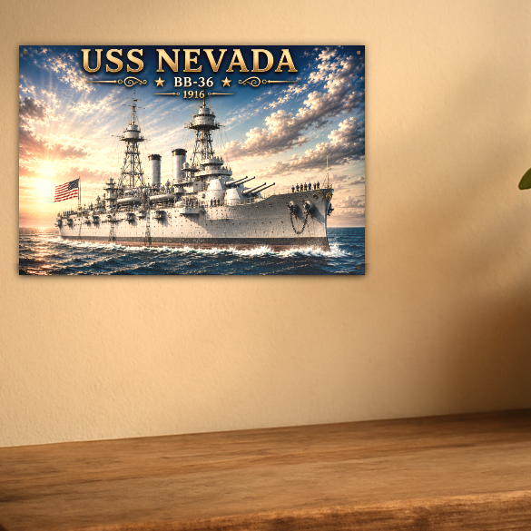 USS Nevada Battleship Metal Wall Art, US Navy | 12x8 Aluminum | Veteran Gift, Military Decor