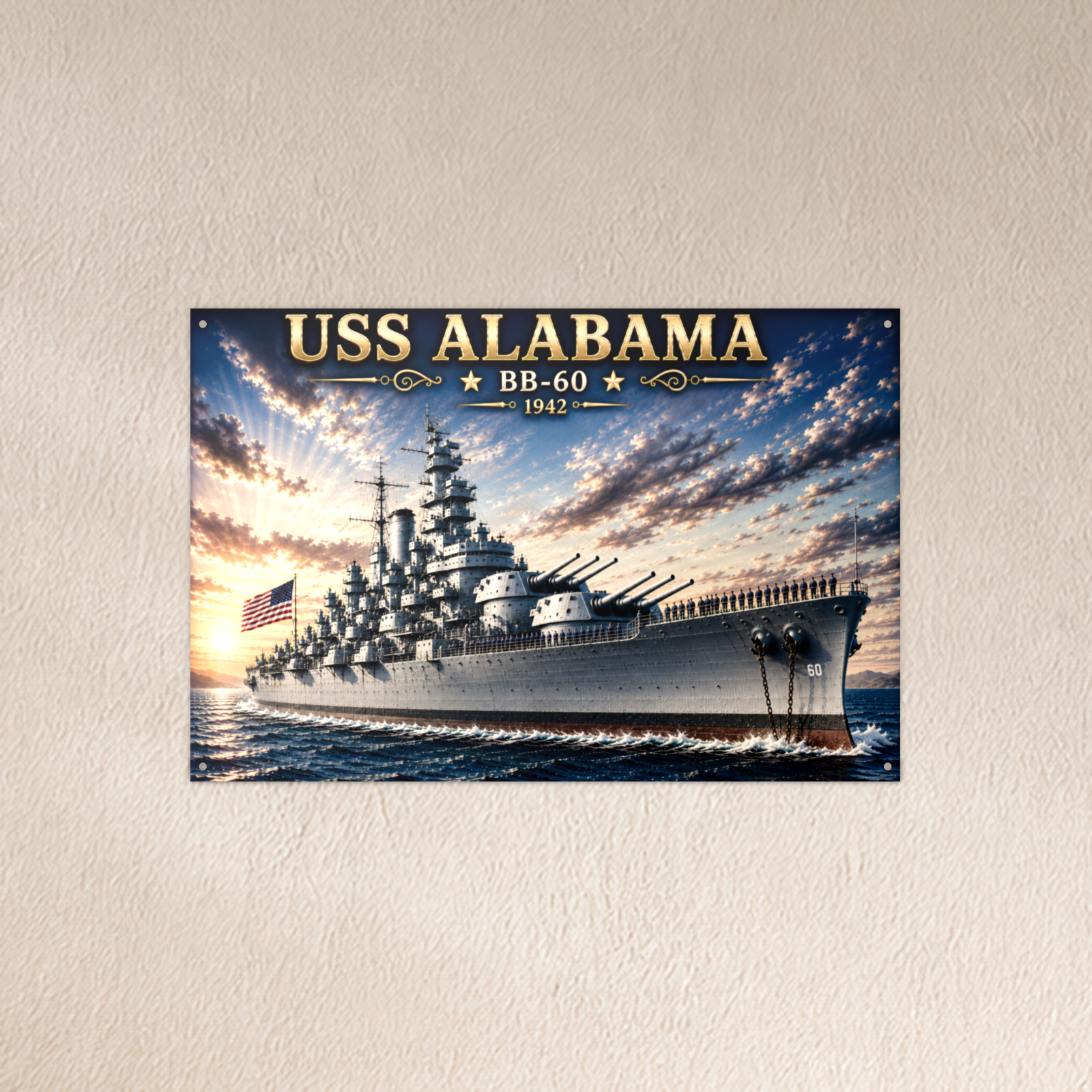 USS Alabama Battleship Metal Wall Art, US Navy | 12x8 Aluminum | Veteran Gift, Military Decor