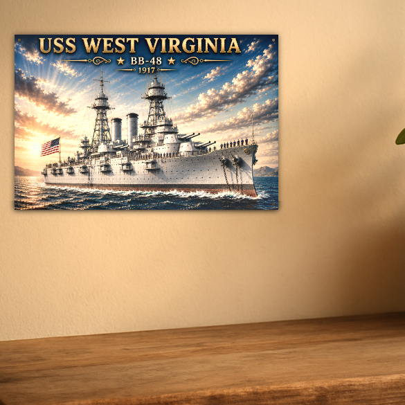 USS West Virginia Battleship Metal Wall Art, US Navy | 12x8 Aluminum | Veteran Gift, Military Decor