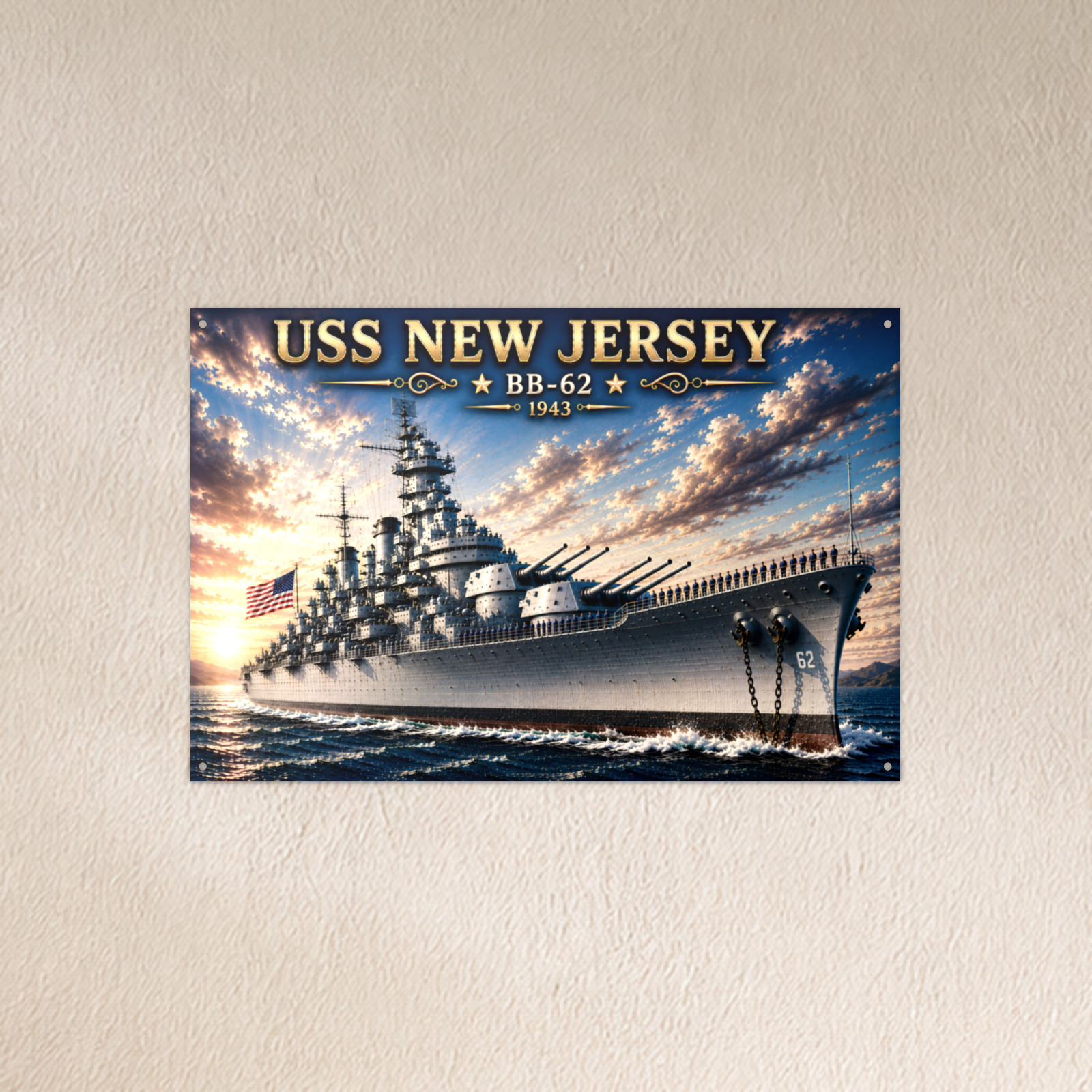 USS New Jersey Battleship Metal Wall Art, US Navy | 12x8 Aluminum | Veteran Gift, Military Decor