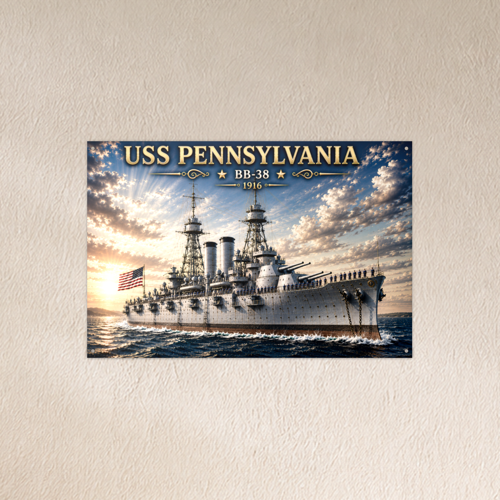 USS Pennsylvania Battleship Metal Wall Art, US Navy | 12x8 Aluminum | Veteran Gift, Military Decor