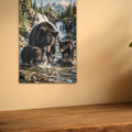 Waterfall Family Bear Metal Wall Art, Wildlife Sign | 8x12 Aluminum | Cabin Decor, Bear Lover Gift