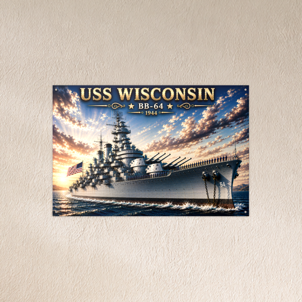 USS Wisconsin Battleship Metal Wall Art, US Navy | 12x8 Aluminum | Veteran Gift, Military Decor